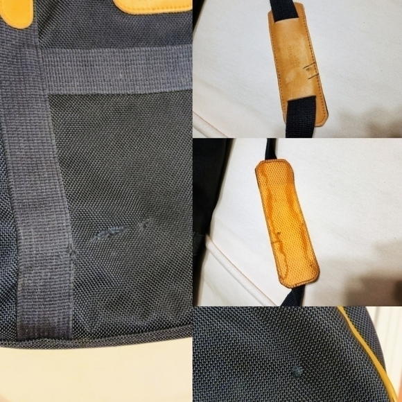 London Fog Vintage Large Weekender Duffle Bag Navy and Tan - Picture 12 of 13